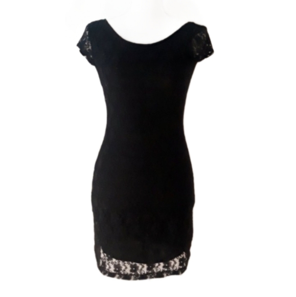 Vintage 1990's Velvet Torch Black Lace Overlay Bodycon Mini Dress - Size Small - Picture 9 of 13
